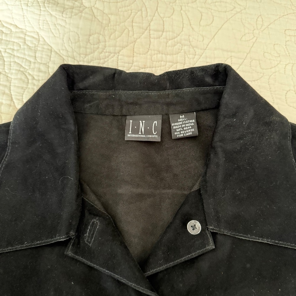 INC International Concepts Black Genuine Leather Suede Shirt Jacket M Y2K Grunge - Picture 4 of 10